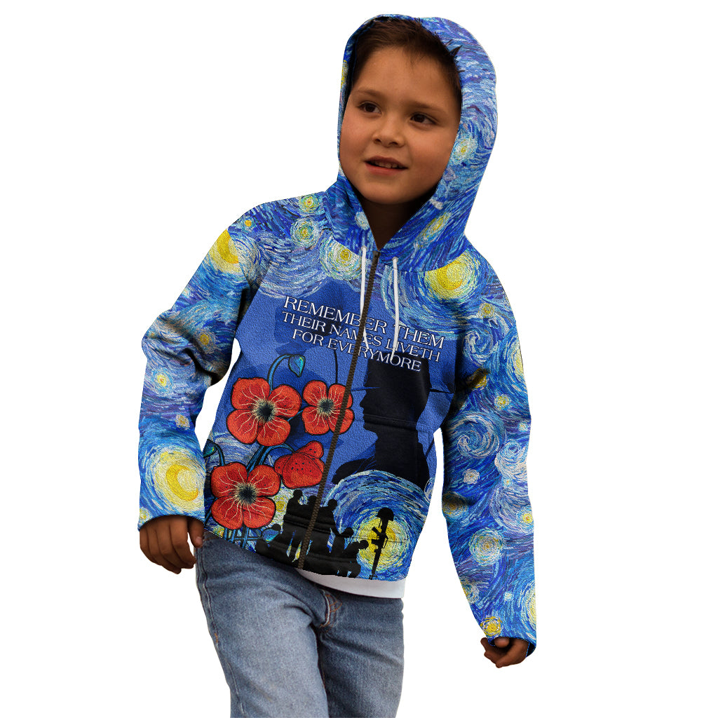 Remember Them ANZAC day Kid Hoodie Soldier In Starry Night Oil Paint Style