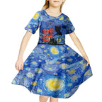 Remember Them ANZAC day Kid Short Sleeve Dress Soldier In Starry Night Oil Paint Style