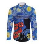 Remember Them ANZAC day Long Sleeve Button Shirt Soldier In Starry Night Oil Paint Style