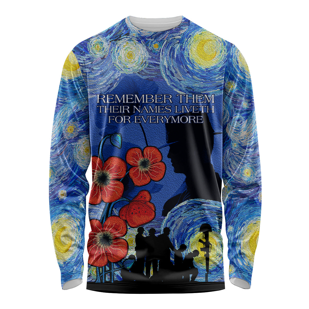 Remember Them ANZAC day Long Sleeve Shirt Soldier In Starry Night Oil Paint Style