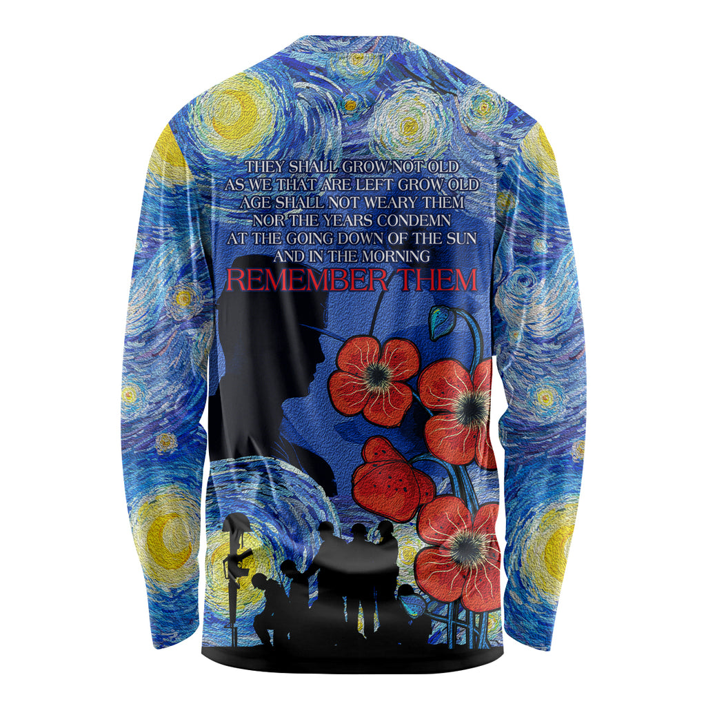 Remember Them ANZAC day Long Sleeve Shirt Soldier In Starry Night Oil Paint Style