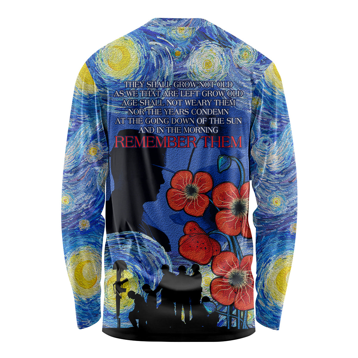 Remember Them ANZAC day Long Sleeve Shirt Soldier In Starry Night Oil Paint Style