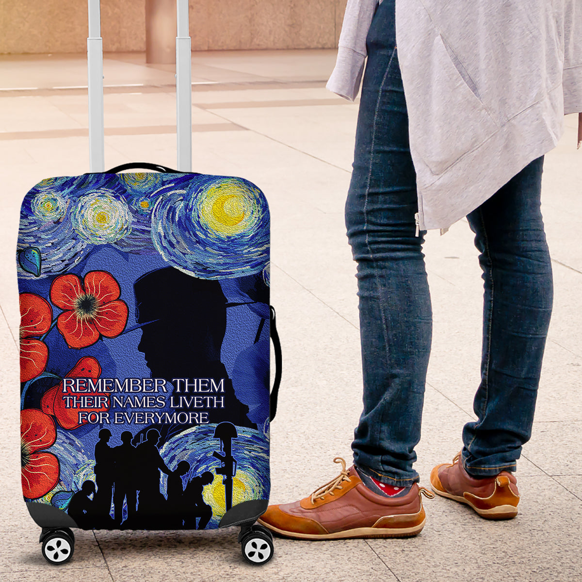 Remember Them ANZAC day Luggage Cover Soldier In Starry Night Oil Paint Style