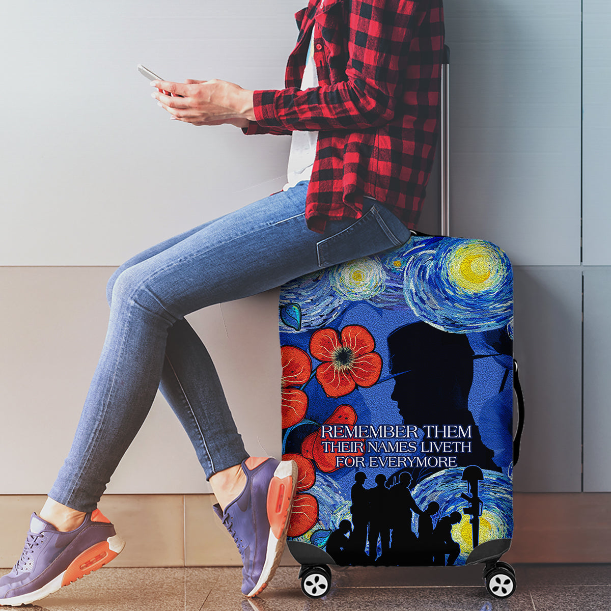 Remember Them ANZAC day Luggage Cover Soldier In Starry Night Oil Paint Style