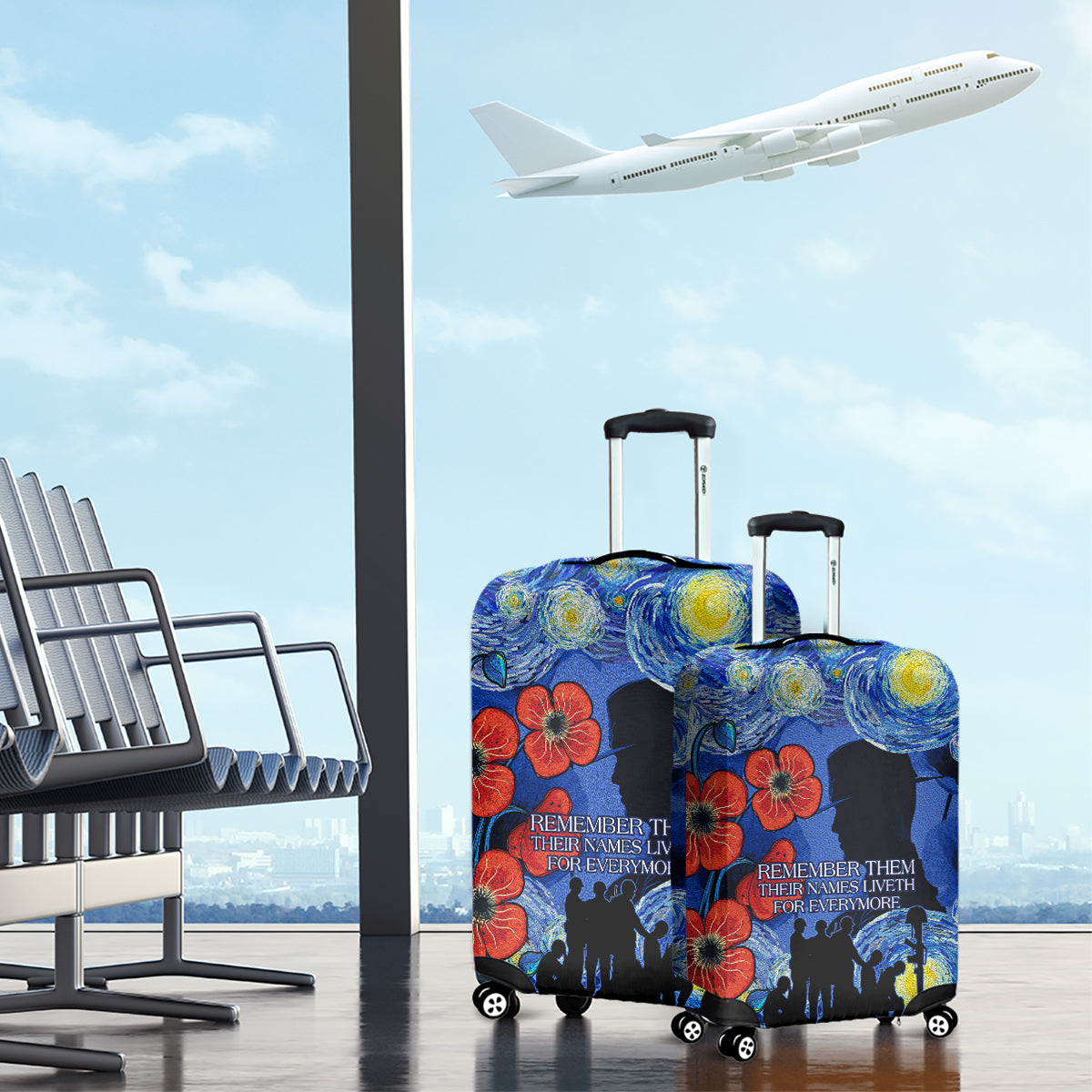 Remember Them ANZAC day Luggage Cover Soldier In Starry Night Oil Paint Style
