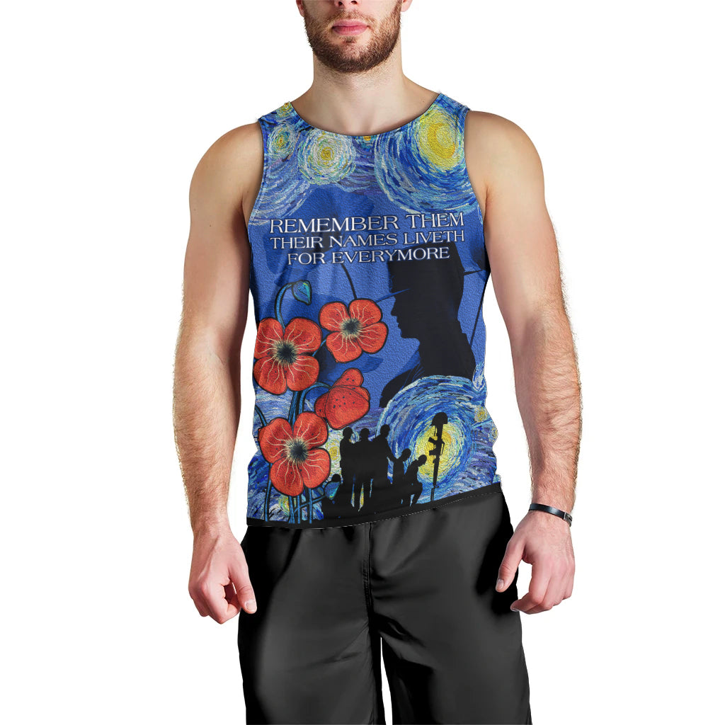 Remember Them ANZAC day Men Tank Top Soldier In Starry Night Oil Paint Style