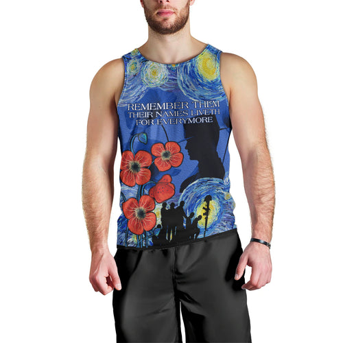 Remember Them ANZAC day Men Tank Top Soldier In Starry Night Oil Paint Style