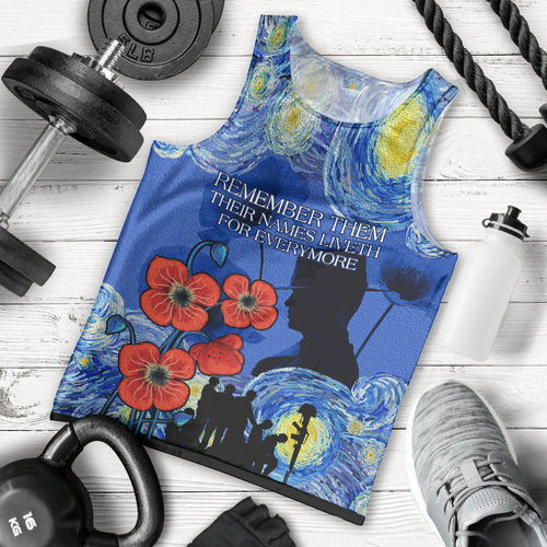 Remember Them ANZAC day Men Tank Top Soldier In Starry Night Oil Paint Style