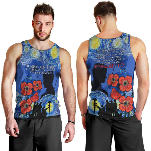 Remember Them ANZAC day Men Tank Top Soldier In Starry Night Oil Paint Style