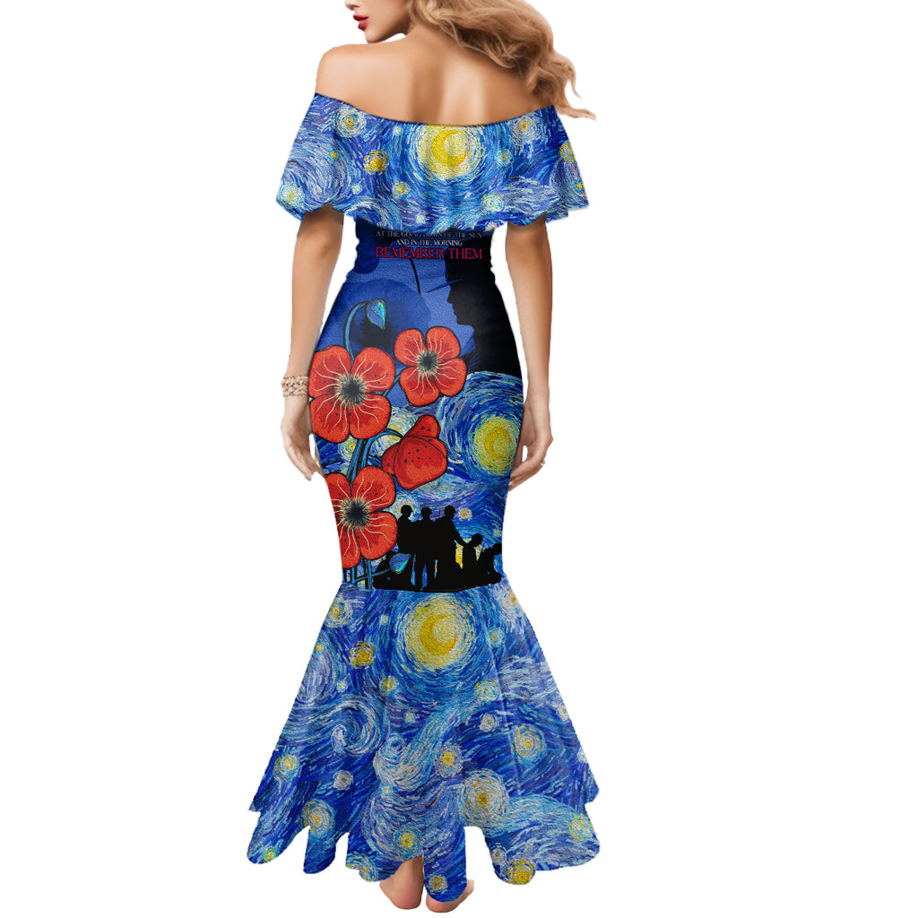 Remember Them ANZAC day Mermaid Dress Soldier In Starry Night Oil Paint Style