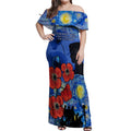 Remember Them ANZAC day Off Shoulder Maxi Dress Soldier In Starry Night Oil Paint Style
