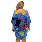 Remember Them ANZAC day Off Shoulder Short Dress Soldier In Starry Night Oil Paint Style