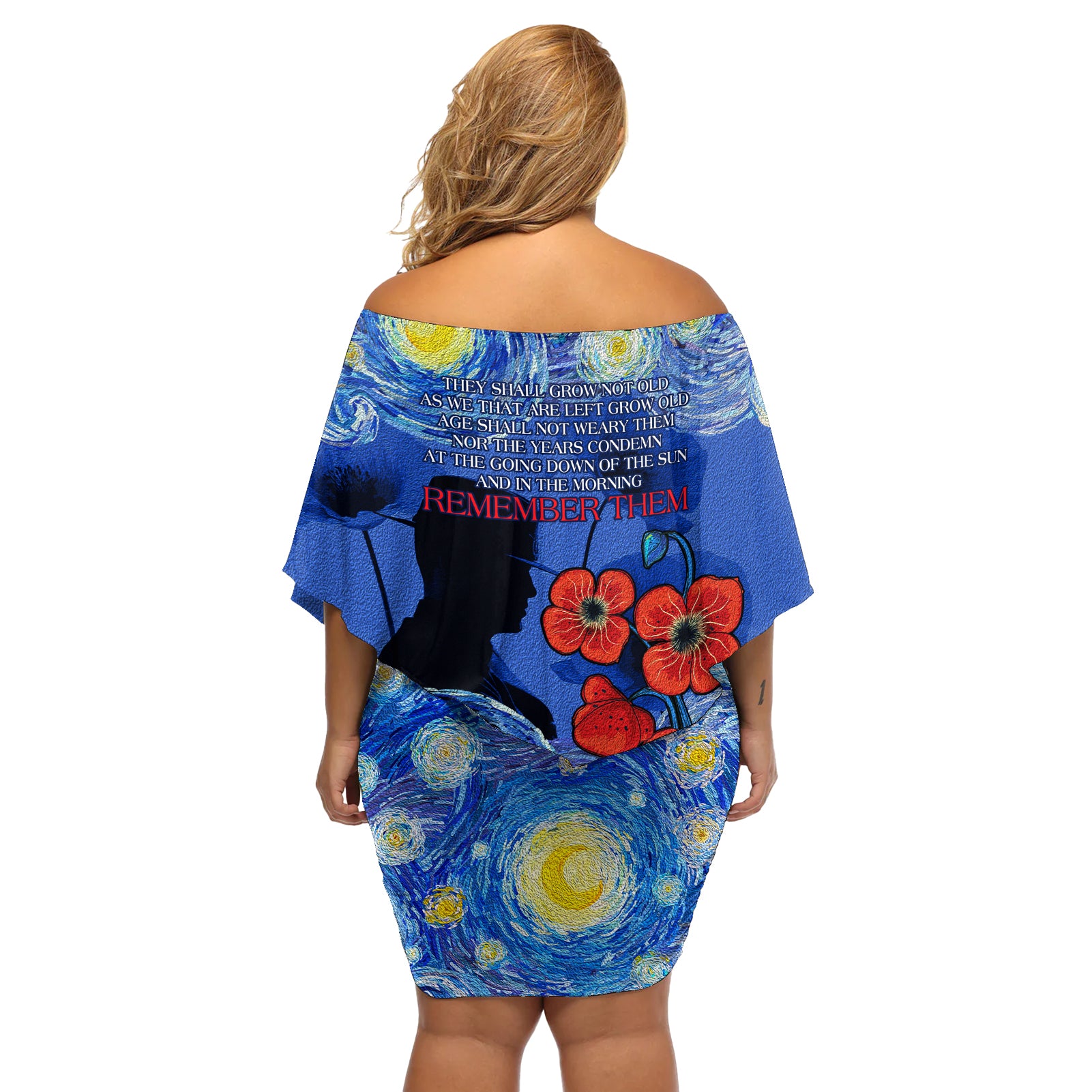 Remember Them ANZAC day Off Shoulder Short Dress Soldier In Starry Night Oil Paint Style