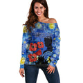 Remember Them ANZAC day Off Shoulder Sweater Soldier In Starry Night Oil Paint Style