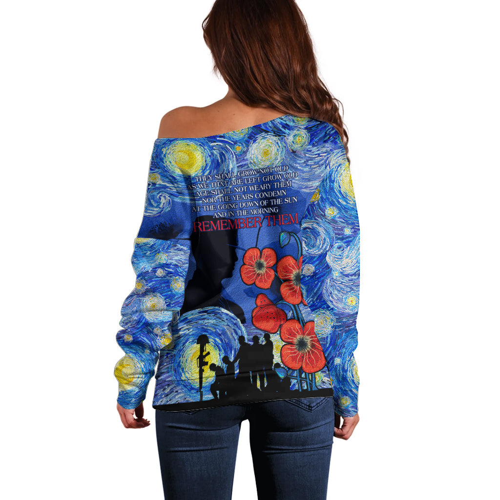 Remember Them ANZAC day Off Shoulder Sweater Soldier In Starry Night Oil Paint Style