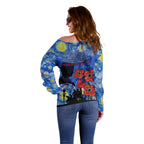 Remember Them ANZAC day Off Shoulder Sweater Soldier In Starry Night Oil Paint Style