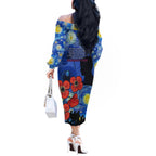 Remember Them ANZAC day Off The Shoulder Long Sleeve Dress Soldier In Starry Night Oil Paint Style