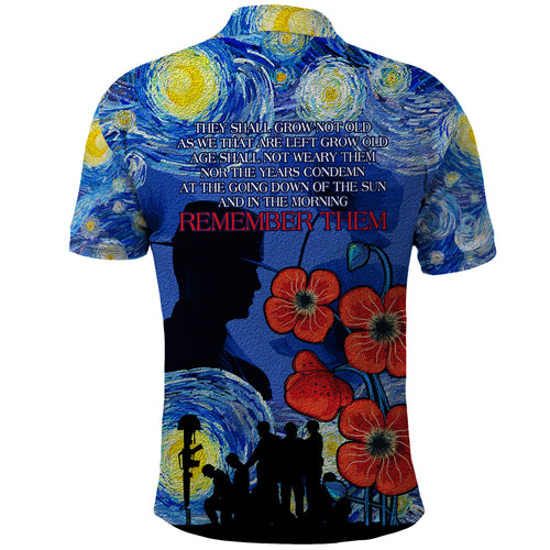 Remember Them ANZAC day Polo Shirt Soldier In Starry Night Oil Paint Style