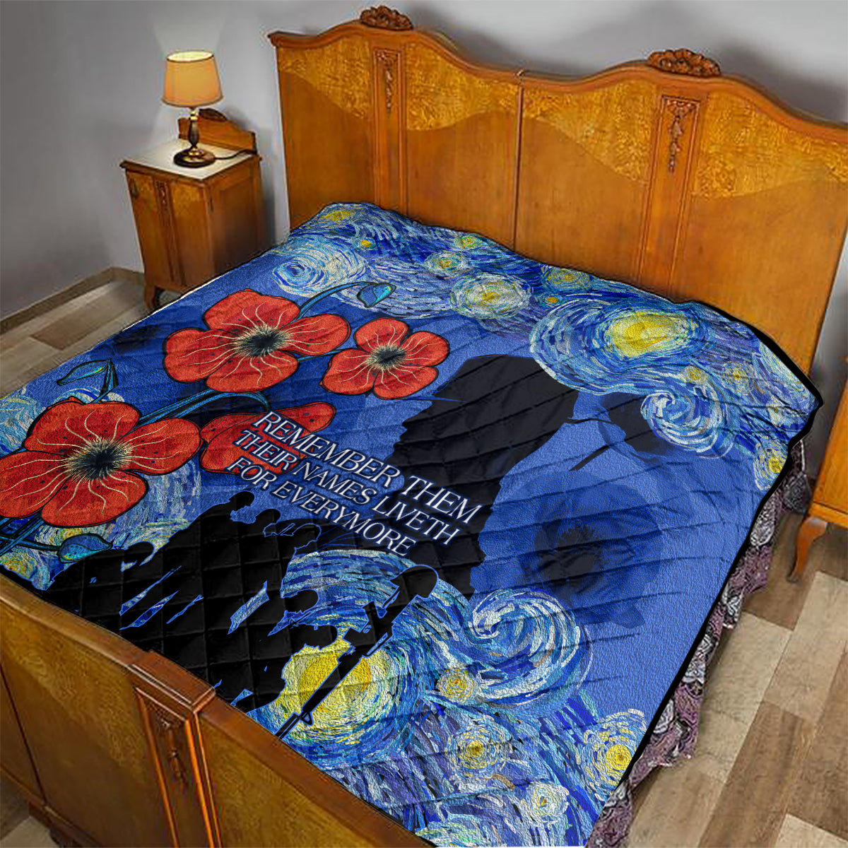 Remember Them ANZAC day Quilt Soldier In Starry Night Oil Paint Style