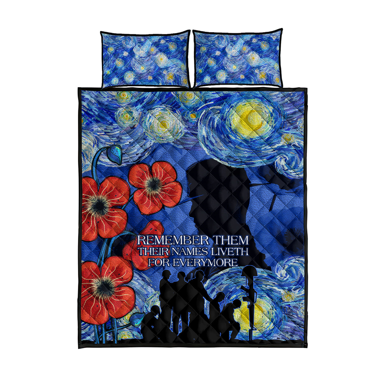 Remember Them ANZAC day Quilt Bed Set Soldier In Starry Night Oil Paint Style