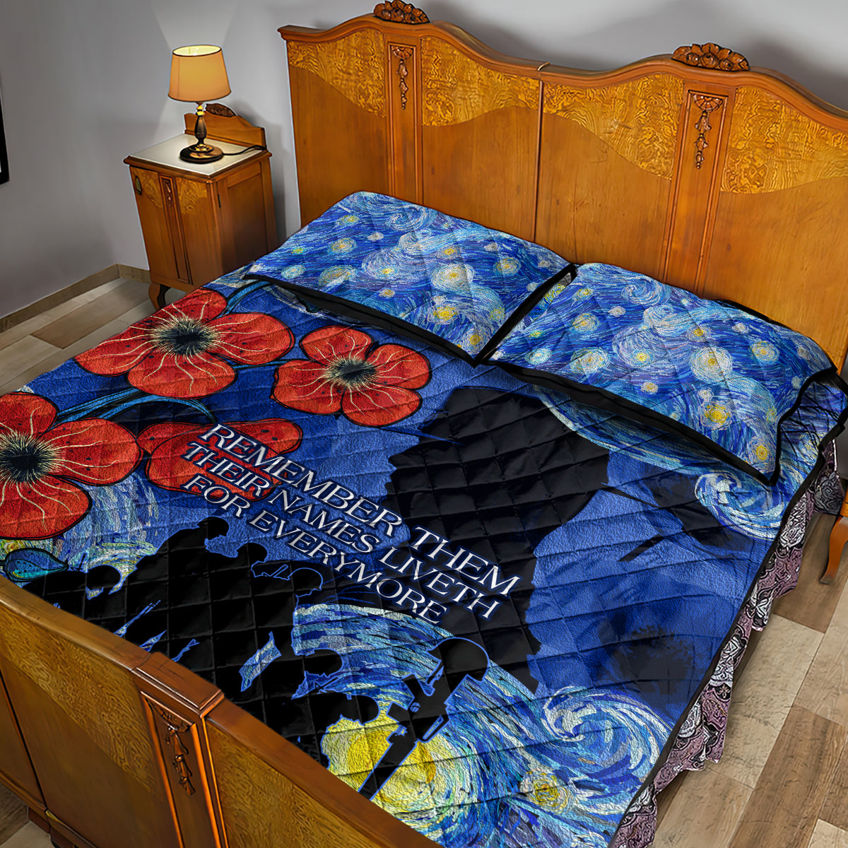 Remember Them ANZAC day Quilt Bed Set Soldier In Starry Night Oil Paint Style