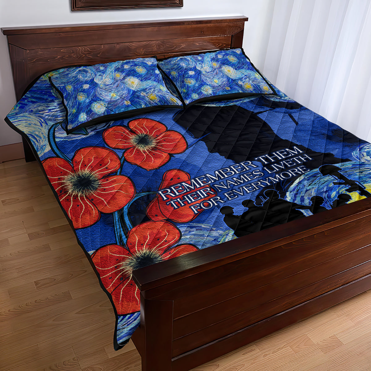 Remember Them ANZAC day Quilt Bed Set Soldier In Starry Night Oil Paint Style