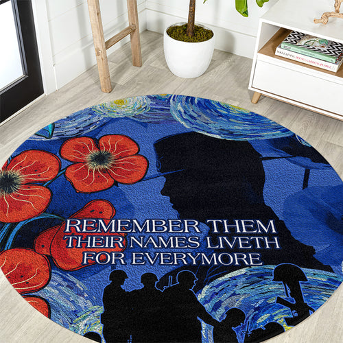 Remember Them ANZAC day Round Carpet Soldier In Starry Night Oil Paint Style