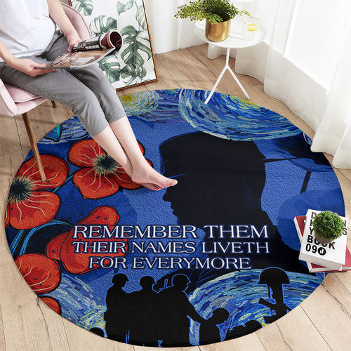 Remember Them ANZAC day Round Carpet Soldier In Starry Night Oil Paint Style