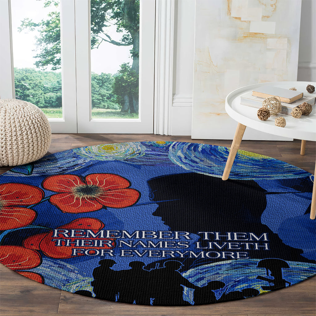 Remember Them ANZAC day Round Carpet Soldier In Starry Night Oil Paint Style
