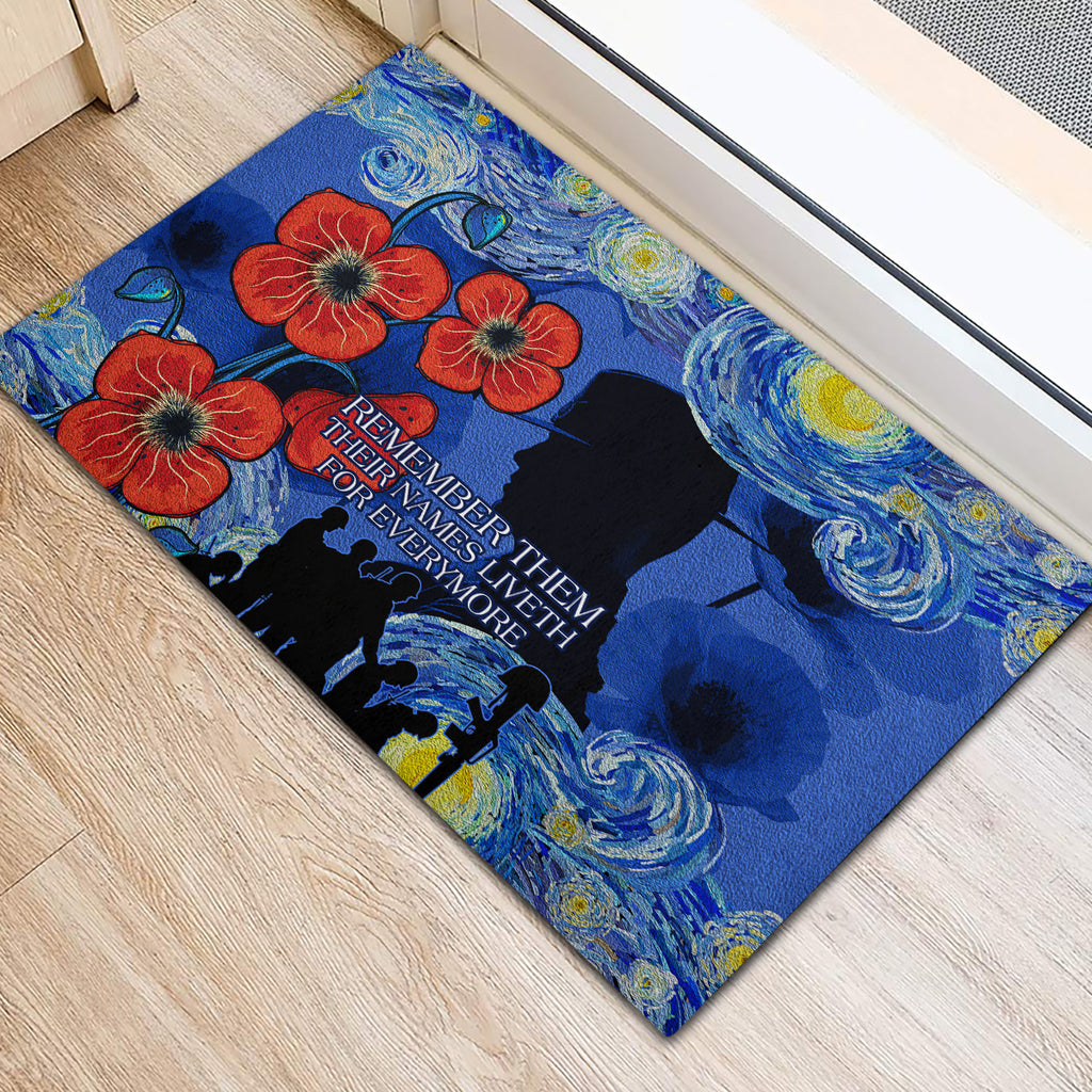 Remember Them ANZAC day Rubber Doormat Soldier In Starry Night Oil Paint Style