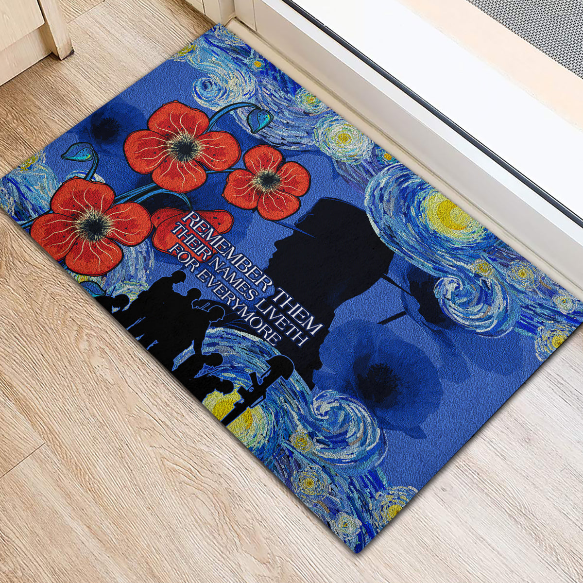 Remember Them ANZAC day Rubber Doormat Soldier In Starry Night Oil Paint Style
