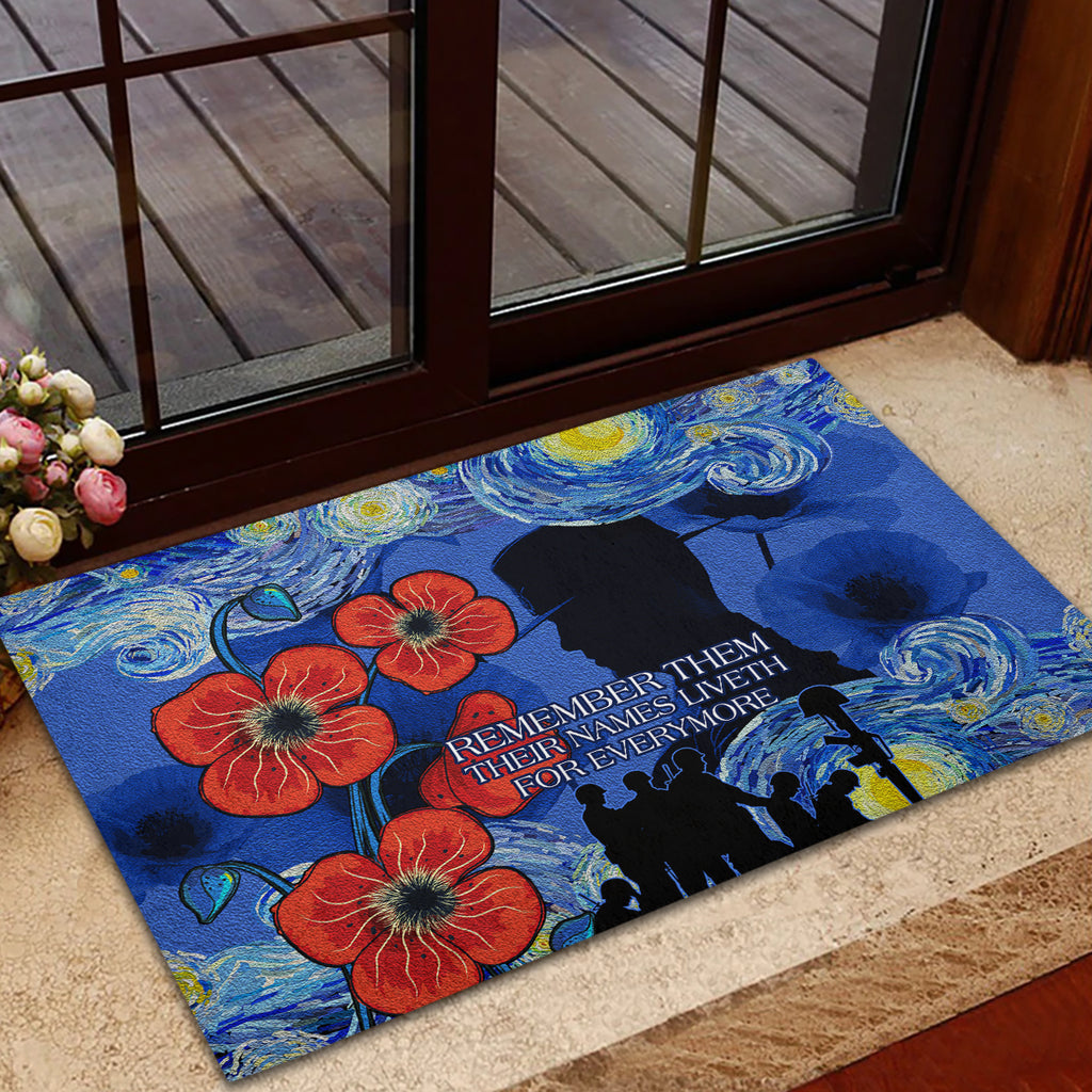 Remember Them ANZAC day Rubber Doormat Soldier In Starry Night Oil Paint Style