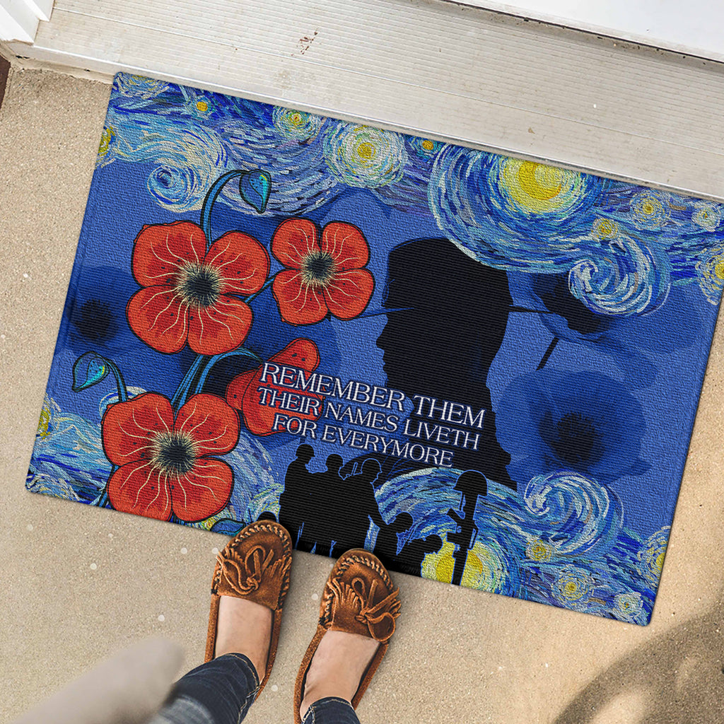 Remember Them ANZAC day Rubber Doormat Soldier In Starry Night Oil Paint Style