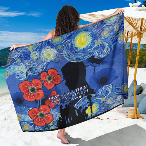 Remember Them ANZAC day Sarong Soldier In Starry Night Oil Paint Style