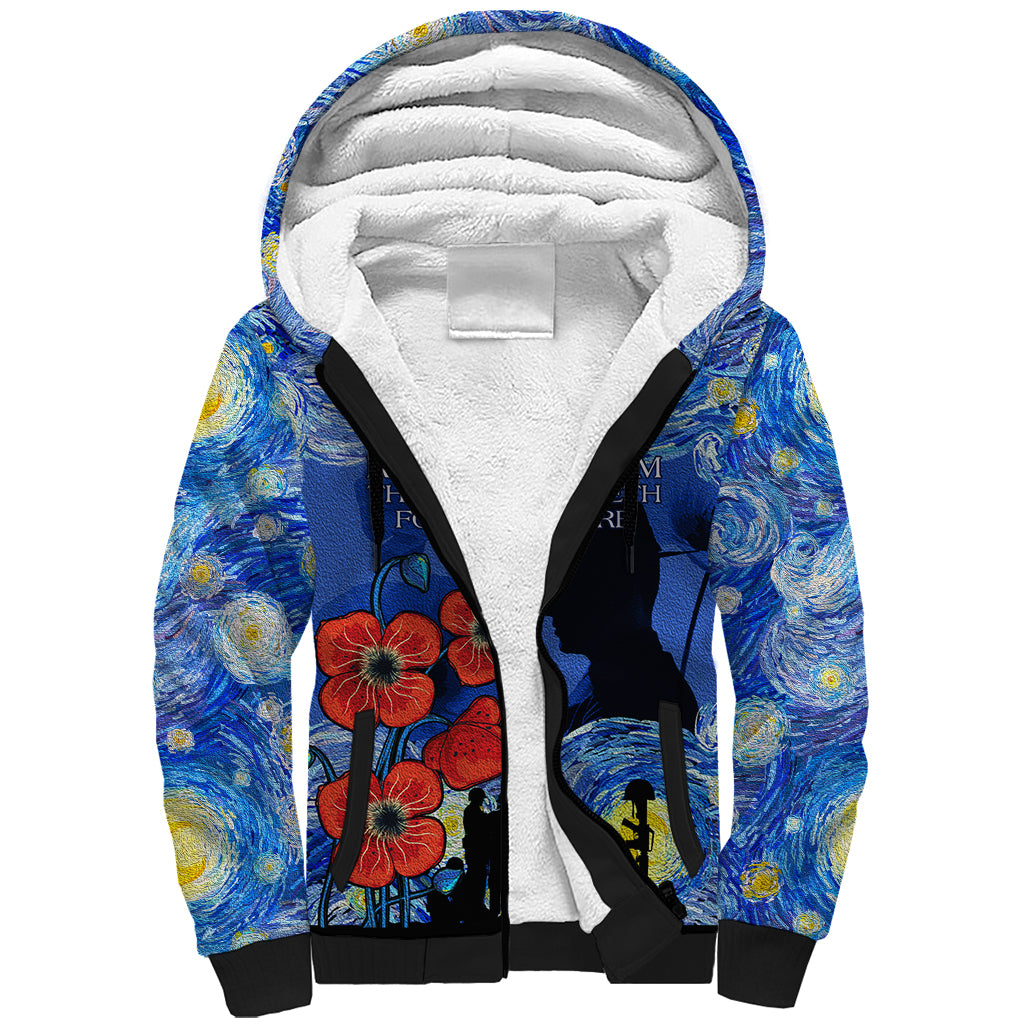 Remember Them ANZAC day Sherpa Hoodie Soldier In Starry Night Oil Paint Style