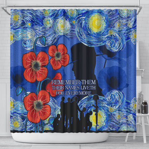 Remember Them ANZAC day Shower Curtain Soldier In Starry Night Oil Paint Style
