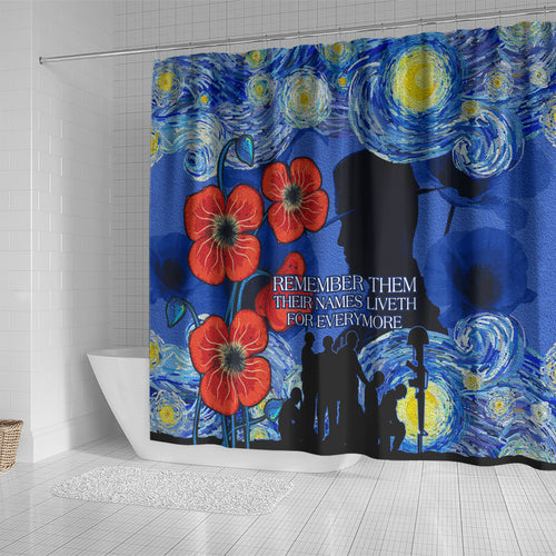 Remember Them ANZAC day Shower Curtain Soldier In Starry Night Oil Paint Style