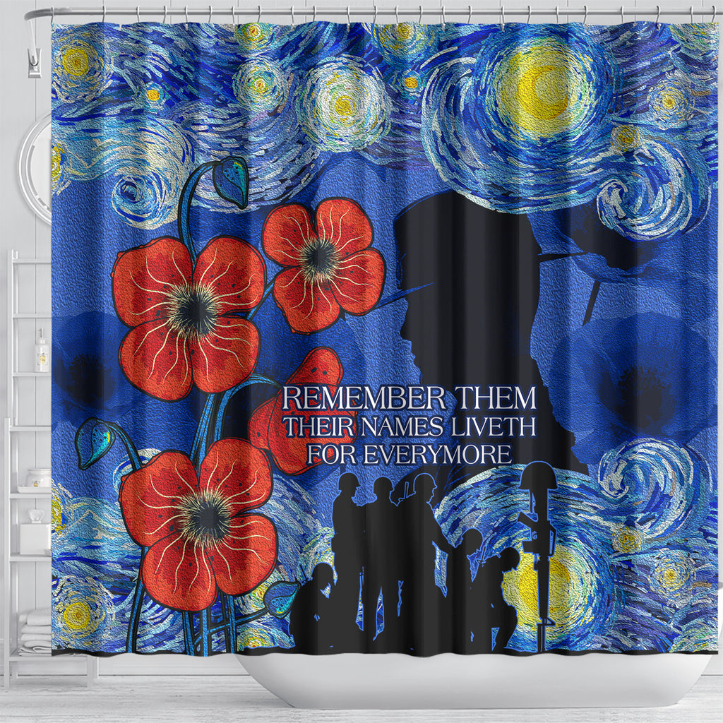 Remember Them ANZAC day Shower Curtain Soldier In Starry Night Oil Paint Style