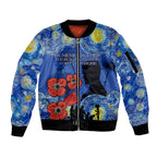 Remember Them ANZAC day Sleeve Zip Bomber Jacket Soldier In Starry Night Oil Paint Style