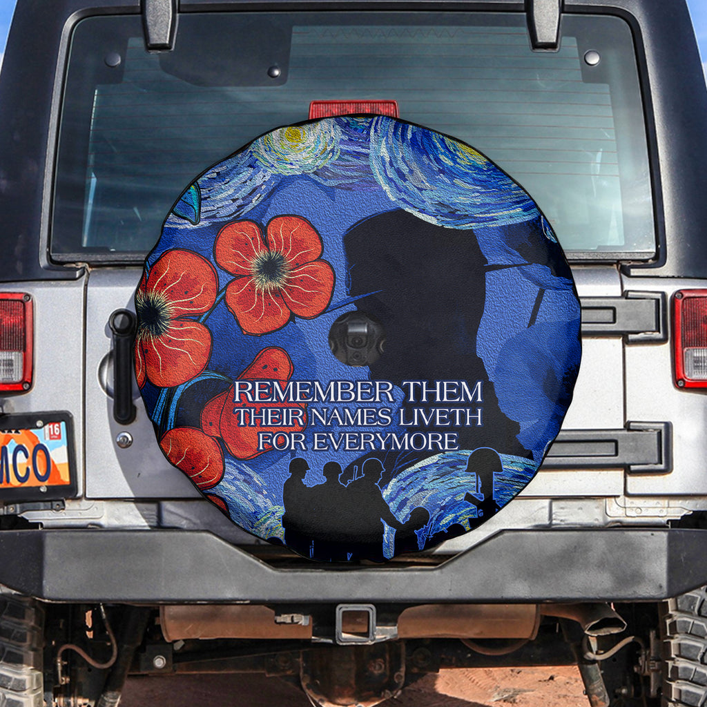 Remember Them ANZAC day Spare Tire Cover Soldier In Starry Night Oil Paint Style