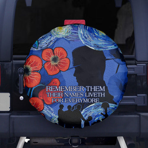 Remember Them ANZAC day Spare Tire Cover Soldier In Starry Night Oil Paint Style