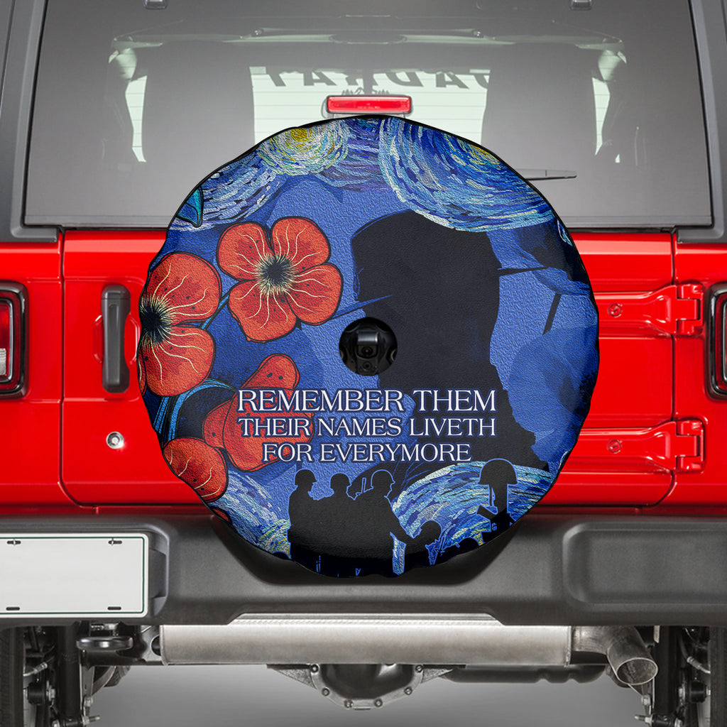Remember Them ANZAC day Spare Tire Cover Soldier In Starry Night Oil Paint Style