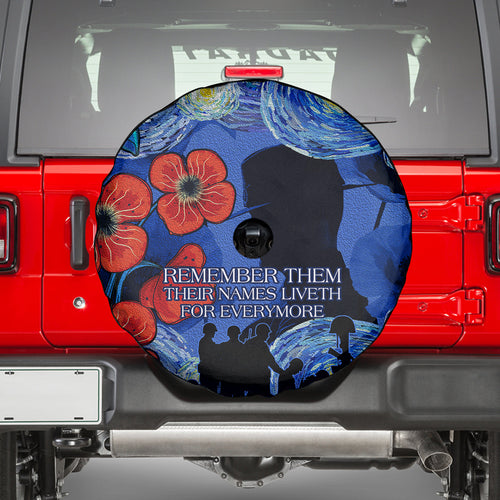 Remember Them ANZAC day Spare Tire Cover Soldier In Starry Night Oil Paint Style