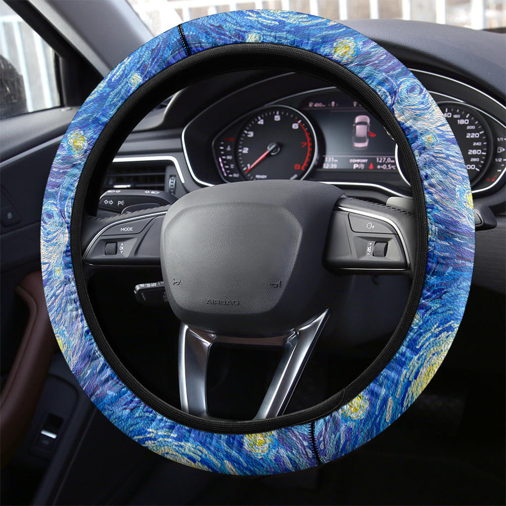 Remember Them ANZAC day Steering Wheel Cover Soldier In Starry Night Oil Paint Style