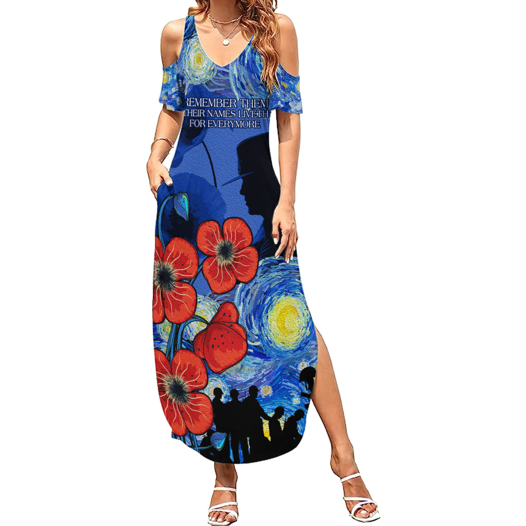 Remember Them ANZAC day Summer Maxi Dress Soldier In Starry Night Oil Paint Style