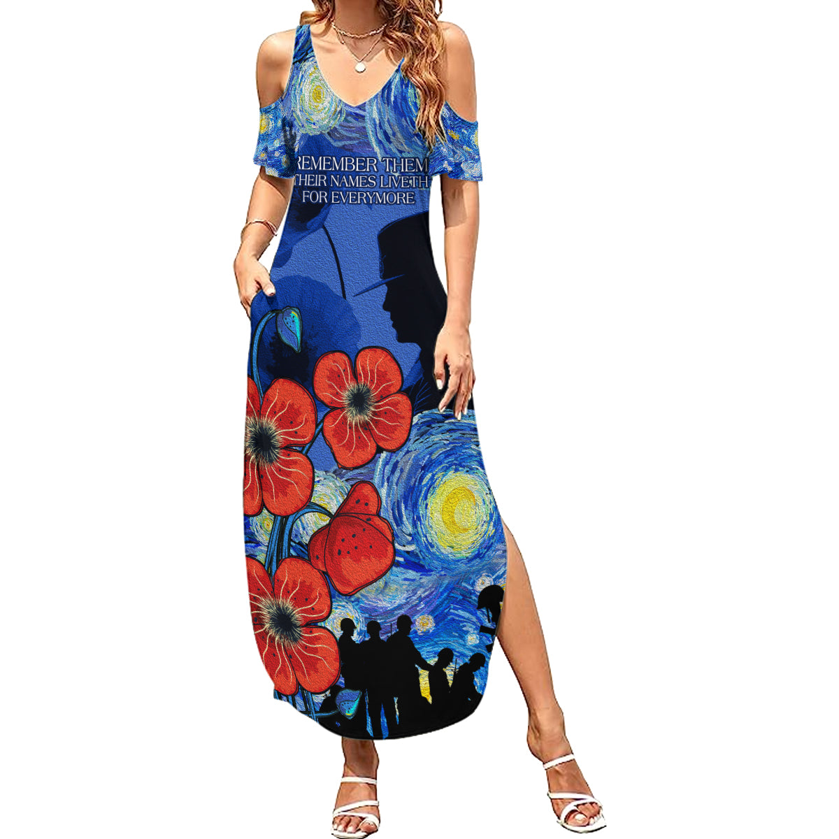 Remember Them ANZAC day Summer Maxi Dress Soldier In Starry Night Oil Paint Style