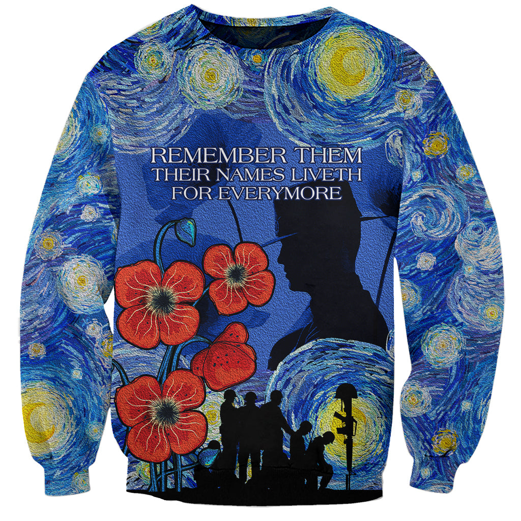 Remember Them ANZAC day Sweatshirt Soldier In Starry Night Oil Paint Style