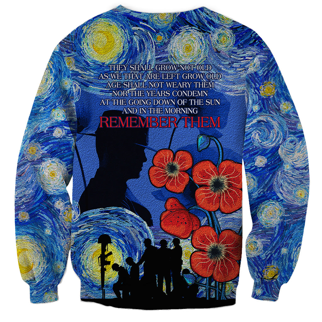 Remember Them ANZAC day Sweatshirt Soldier In Starry Night Oil Paint Style