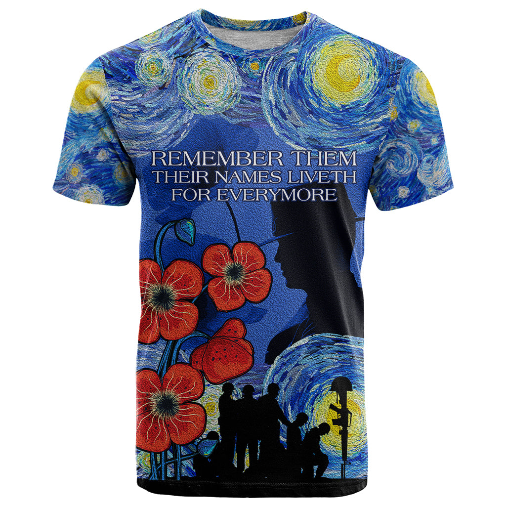 Remember Them ANZAC day T Shirt Soldier In Starry Night Oil Paint Style
