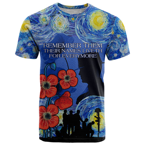 Remember Them ANZAC day T Shirt Soldier In Starry Night Oil Paint Style